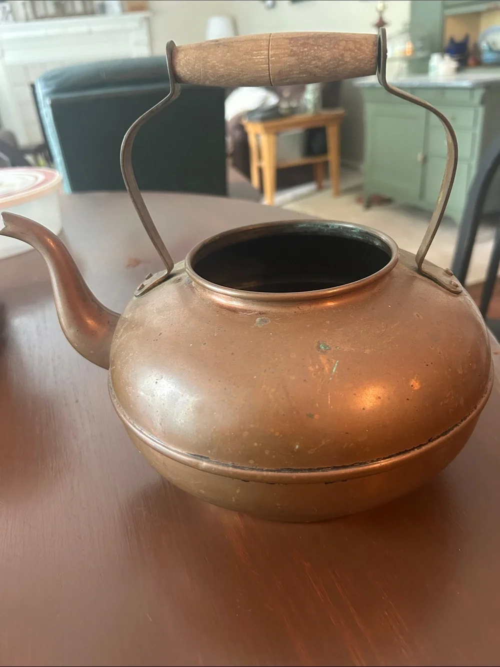 Vintage Copper Teapot with Wooden Handle - Copper Finish no lid